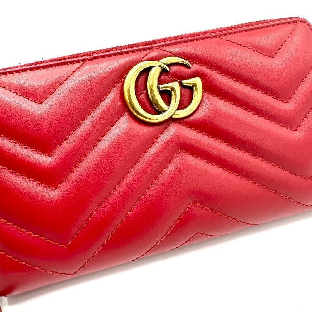 Gucci Red Chevron GG Marmont XL Zippy Long Wallet - Picture 7 of 8